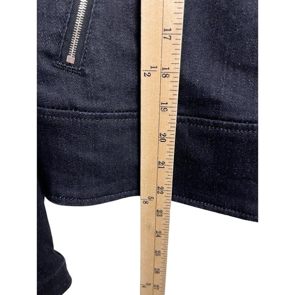 7 for All Mankind Black Denim Faux Leather Zip-up Moto Jacket size L - Picture 5 of 9